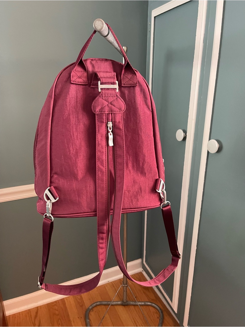 Baggallini Burgundy Compact Backpack with Front Turn-Lock - Picture 2 of 9
